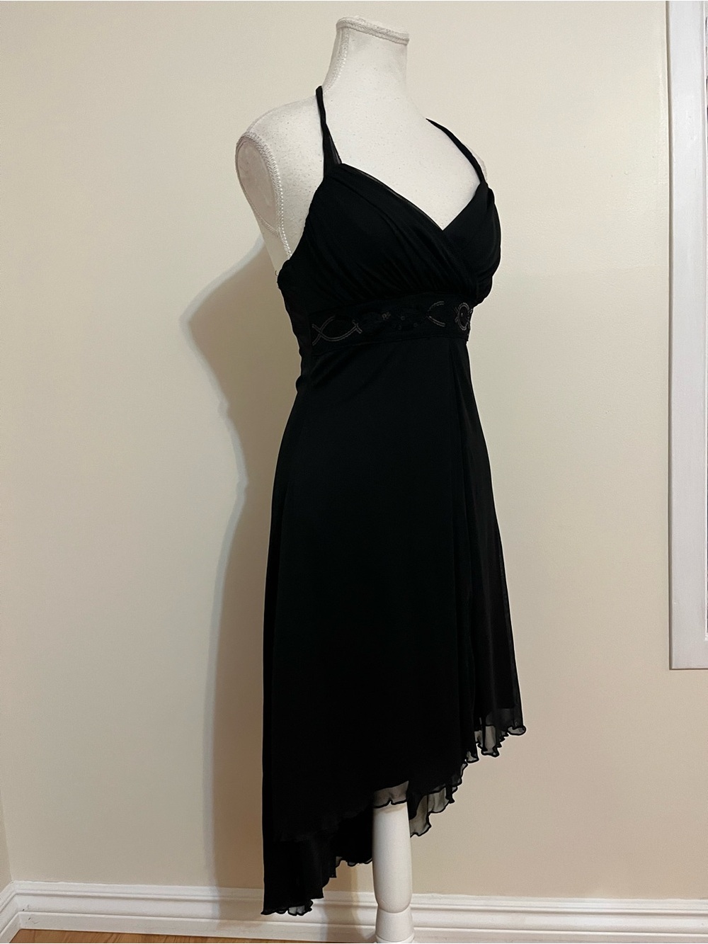 Black High-Low Spaghetti-Strap Evening Dress